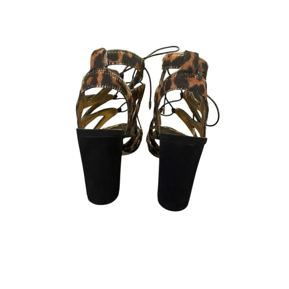 Sam Edelman Gladiator Sandals 6.5M Animal Print High‎ Block Heel Dyed Cow Fur